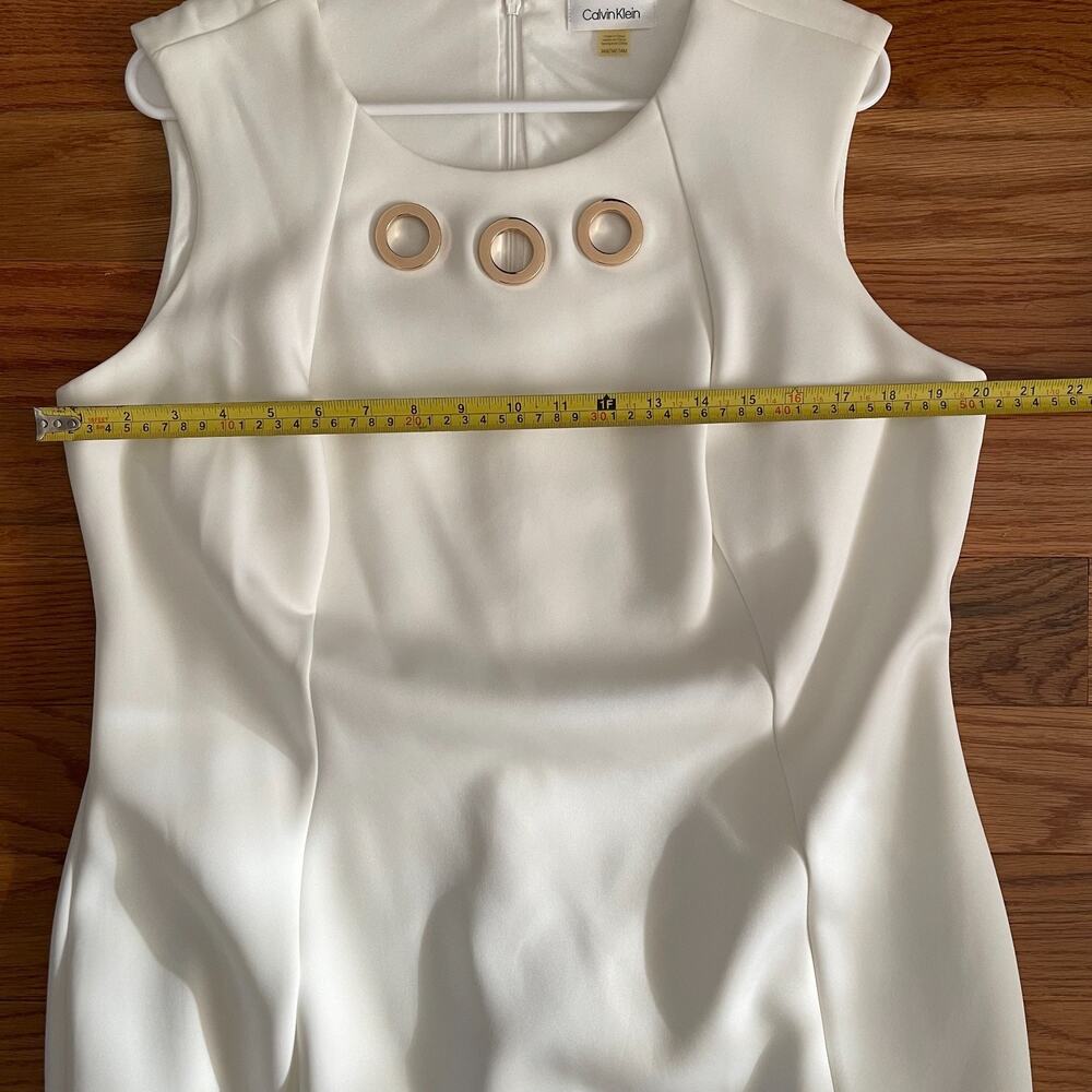 Calvin Klein Womens 14W Sheath Dress White Sleeveless Midi Workwear Classic - Picture 7 of 11